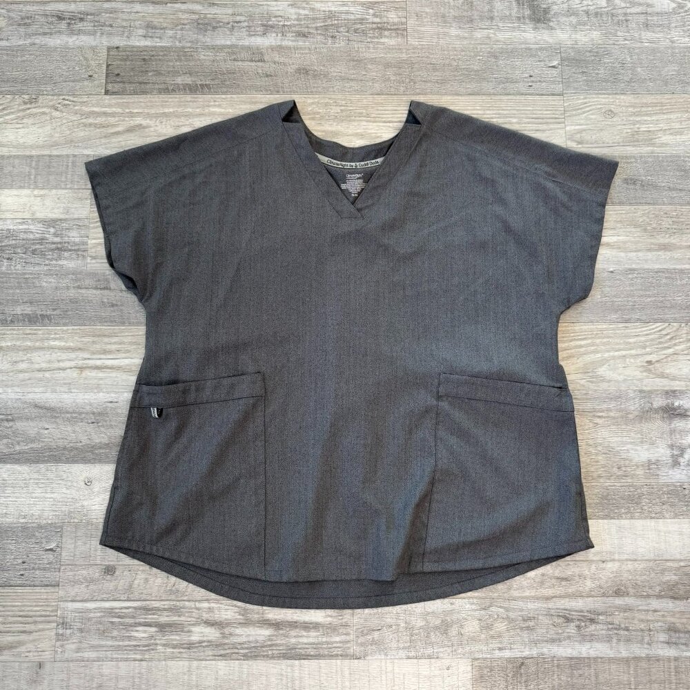 Climate Right by Cuddl Duds grey short sleeve V-neck scrubs top women XL O41
